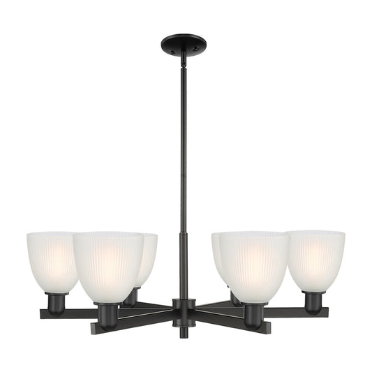 Innovations Castile 36in 6-Light Chandelier | Industrial Matte Black Steel and White Glass | Damp Rated Dining Room & Living Room | Model 716-6CR-BK-G381
