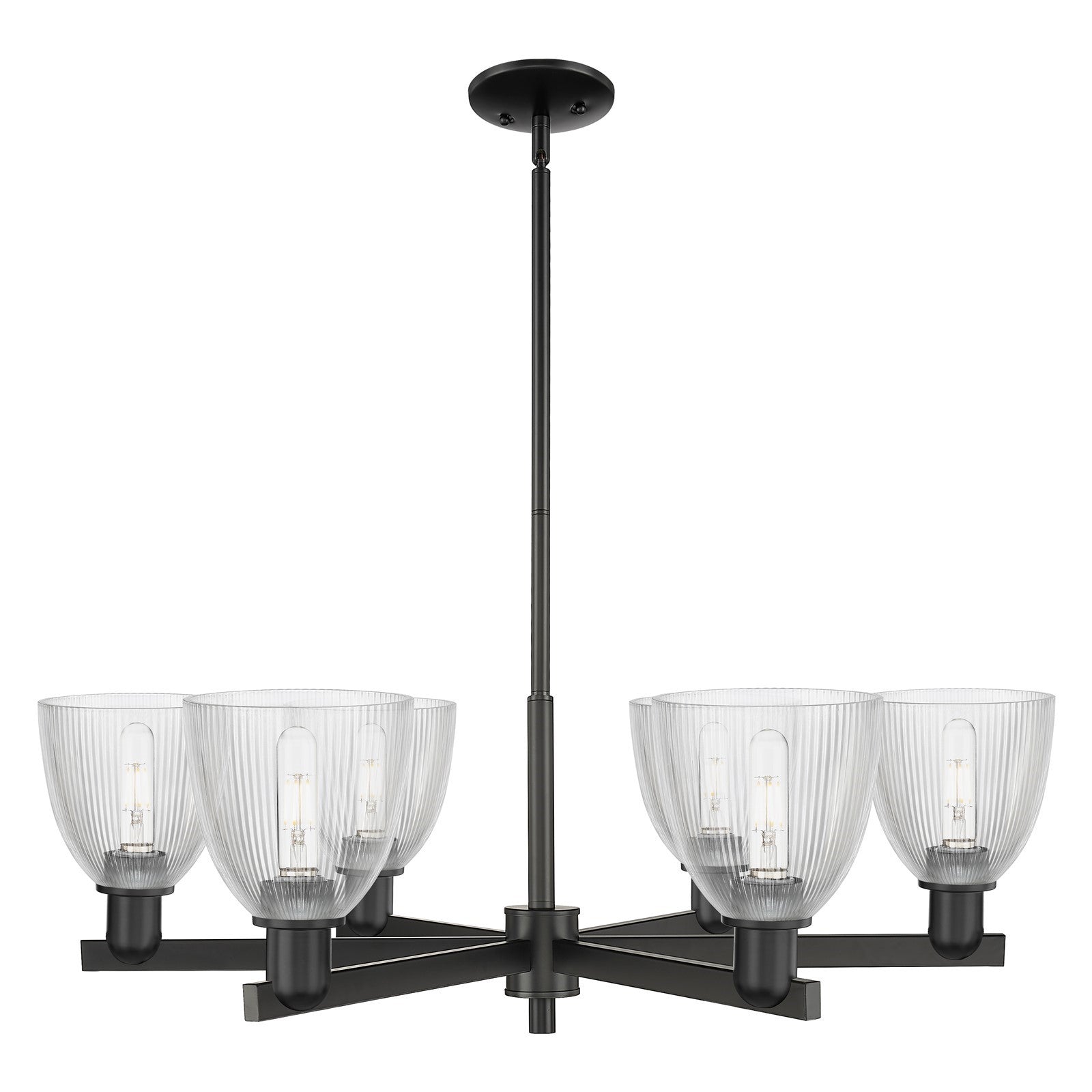 Innovations Castile 36in 6-Light Chandelier | Industrial Matte Black Steel and Clear Glass | Dining Room & Living Room | Model 716-6CR-BK-G382