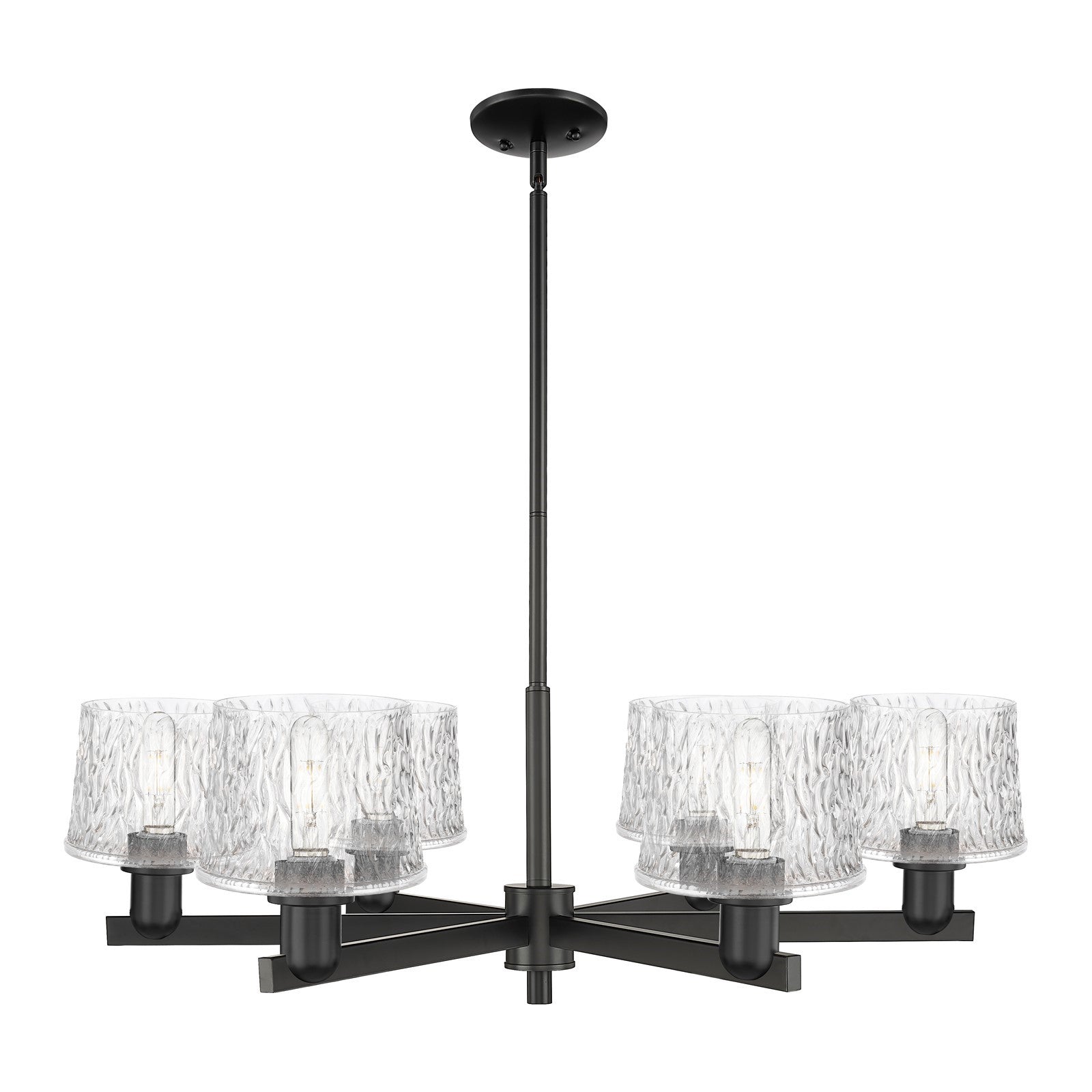 Innovations Niagara 36in 6-Light Chandelier | Industrial Matte Black Steel and Clear Glass | Dining Room & Living Room | Model 716-6CR-BK-G402