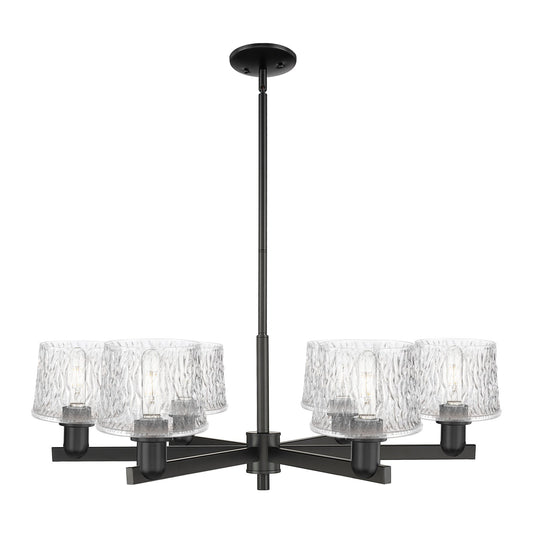 Innovations Niagara 36in 6-Light Chandelier | Industrial Matte Black Steel and Clear Glass | Dining Room & Living Room | Model 716-6CR-BK-G402