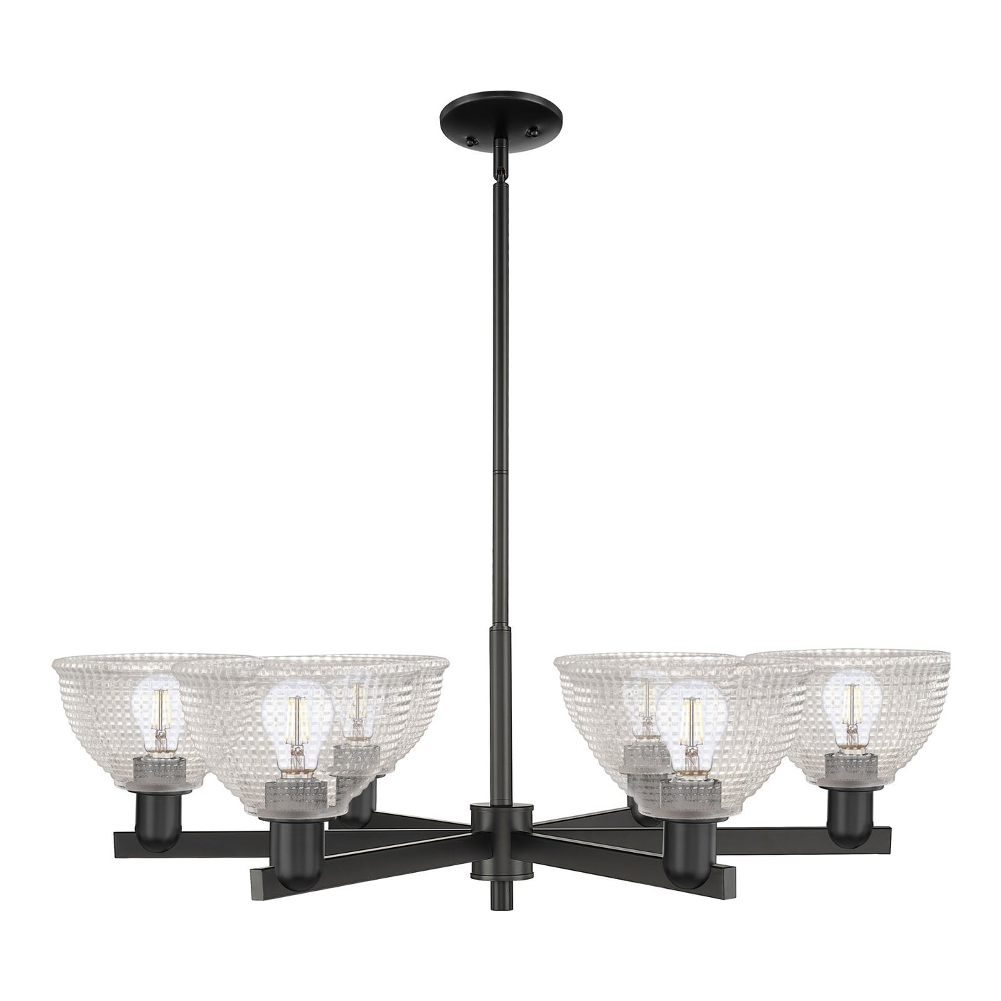 Innovations Arietta 38in 6-Light Chandelier | Industrial Matte Black Steel and Clear Glass | Dining Room & Living Room | Model 716-6CR-BK-G422