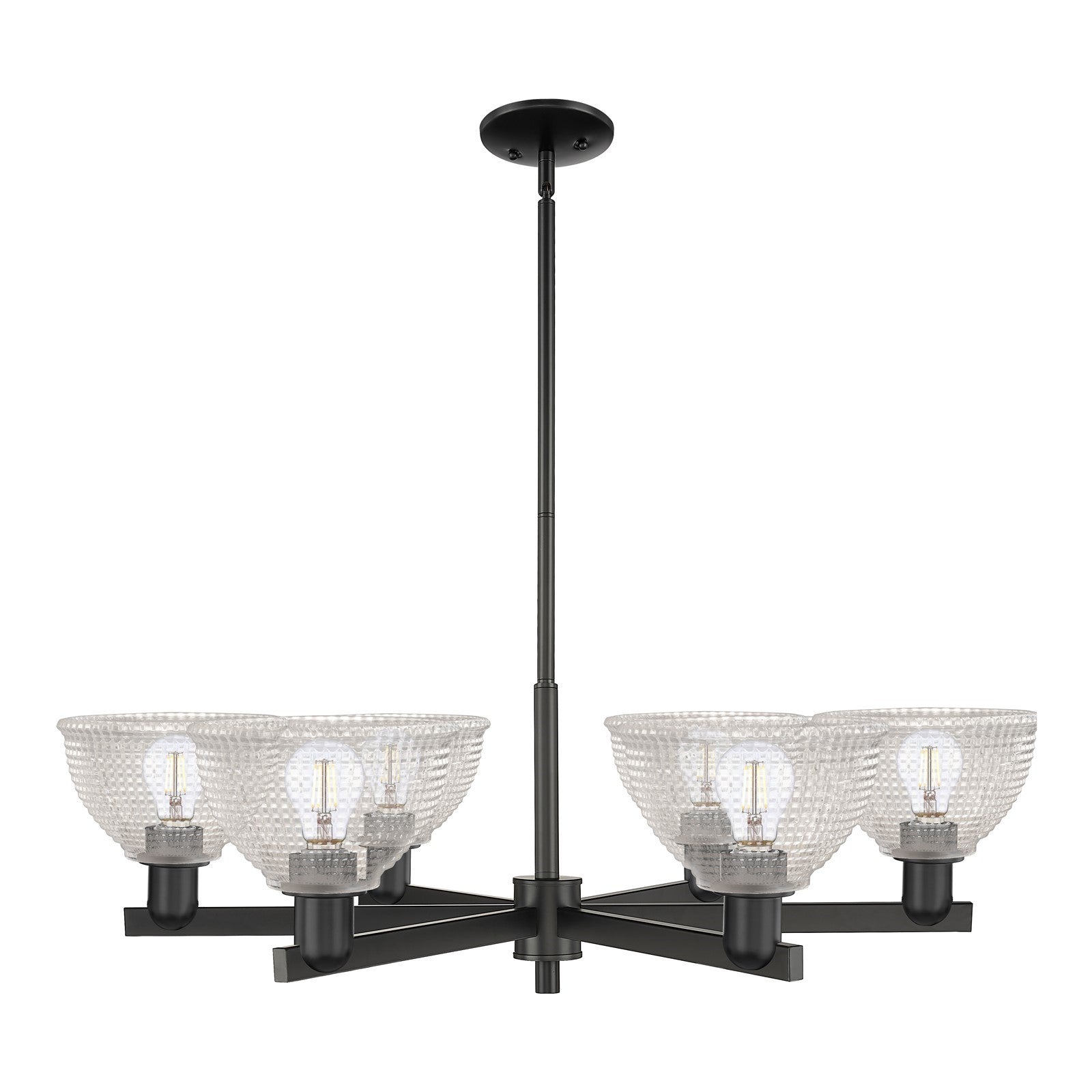 Innovations Arietta 38in 6-Light Chandelier | Industrial Matte Black Steel and Clear Glass | Dining Room & Living Room | Model 716-6CR-BK-G422