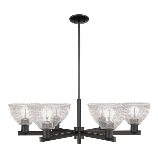 Innovations Arietta 38in 6-Light Chandelier | Industrial Matte Black Steel and Clear Glass | Dining Room & Living Room | Model 716-6CR-BK-G422