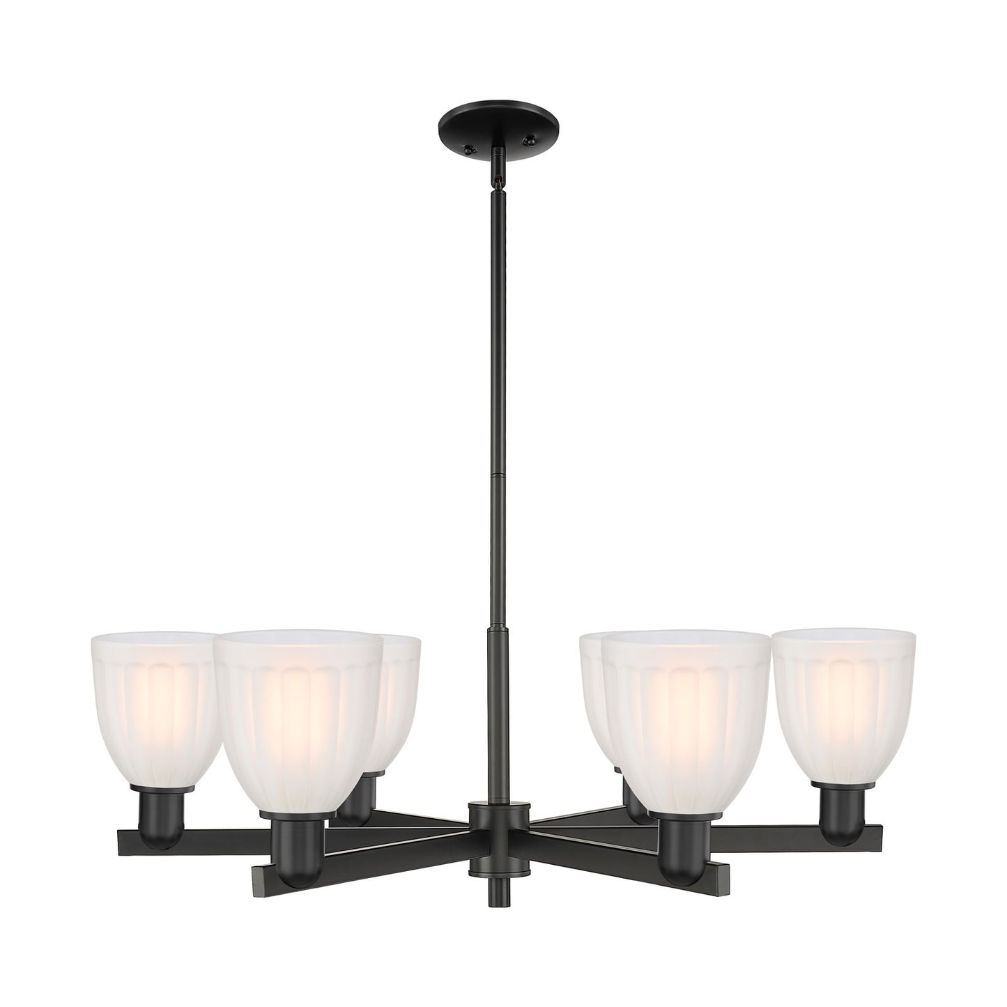 Innovations Brookfield 36in 6-Light Chandelier | Industrial Matte Black Steel and White Frosted Ribbed Glass | Dining Room & | Model 716-6CR-BK-G441