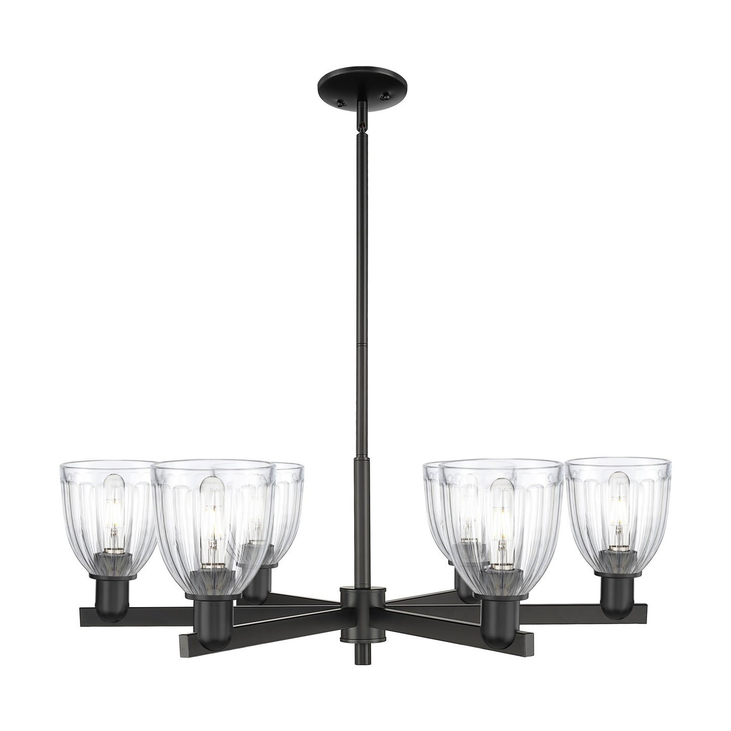 Innovations Brookfield 36in 6-Light Chandelier | Industrial Matte Black Steel and Clear Ribbed Glass | Dining Room & Living Room | Model 716-6CR-BK-G442