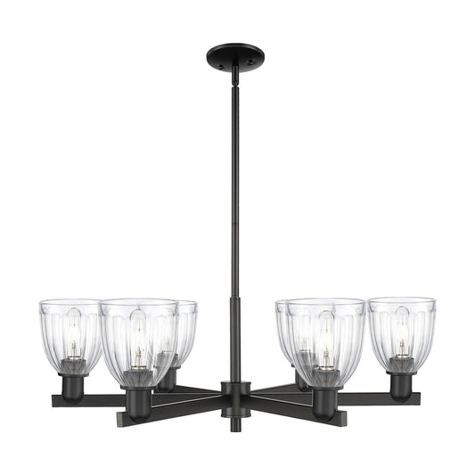 Innovations Brookfield 36in 6-Light Chandelier | Industrial Matte Black Steel and Clear Ribbed Glass | Dining Room & Living Room | Model 716-6CR-BK-G442