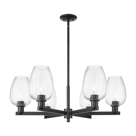 Innovations Preston 6Lt 24" Flute Stem Chandelier, BK/CL - 716-6CR-BK-G457-6CL