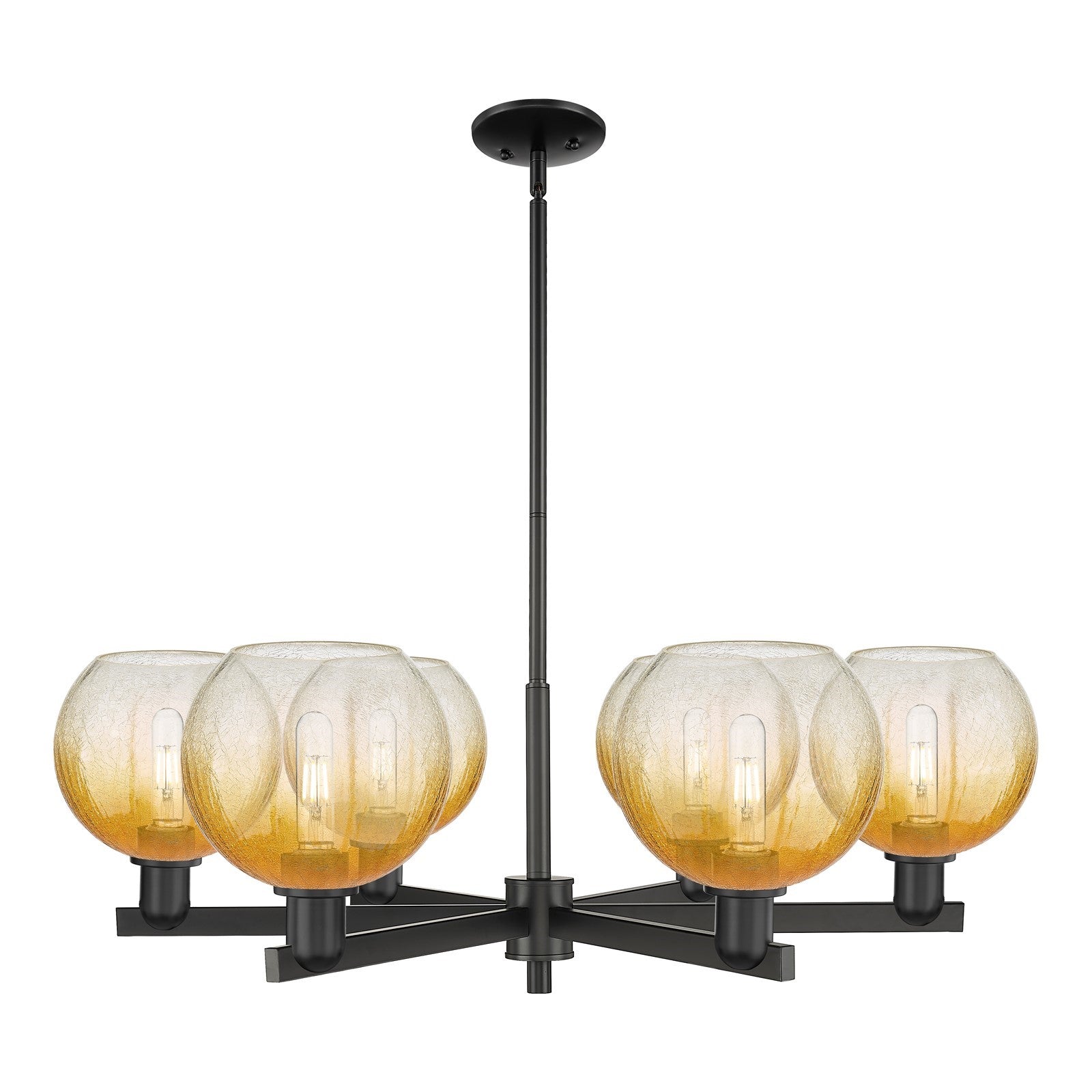 Innovations Brookhaven Globe 38in 6-Light Chandelier | Industrial Matte Black Steel and Amber Glass | Dining Room & Living | Model 716-6CR-BK-G483-8AM