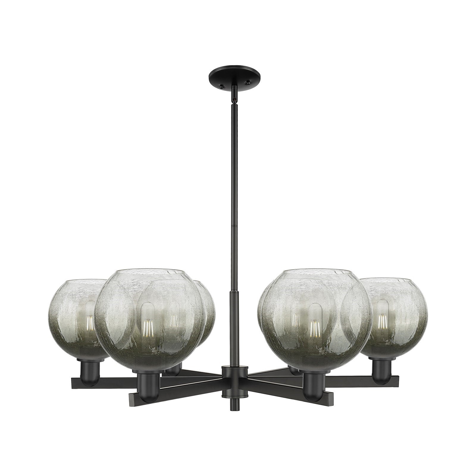 Innovations Brookhaven Globe 38in 6-Light Chandelier | Industrial Matte Black Steel and Slate Glass | Dining Room & Living | Model 716-6CR-BK-G483-8SL