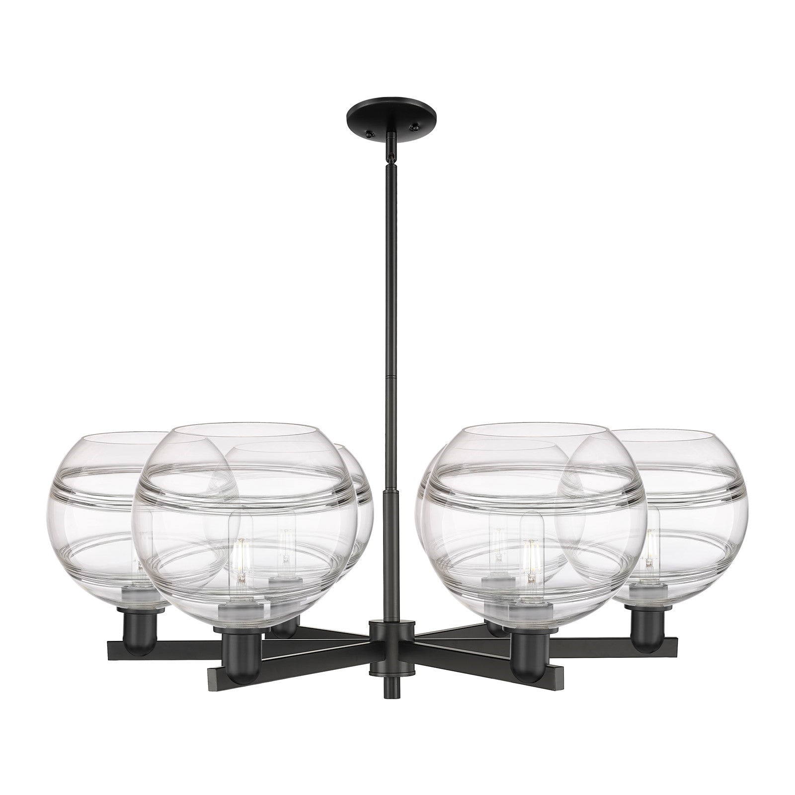 Innovations Rochester 40in 6-Light Chandelier | Industrial Matte Black Steel and Clear Glass | Dining Room & Living Room | Model 716-6CR-BK-G556-10CL
