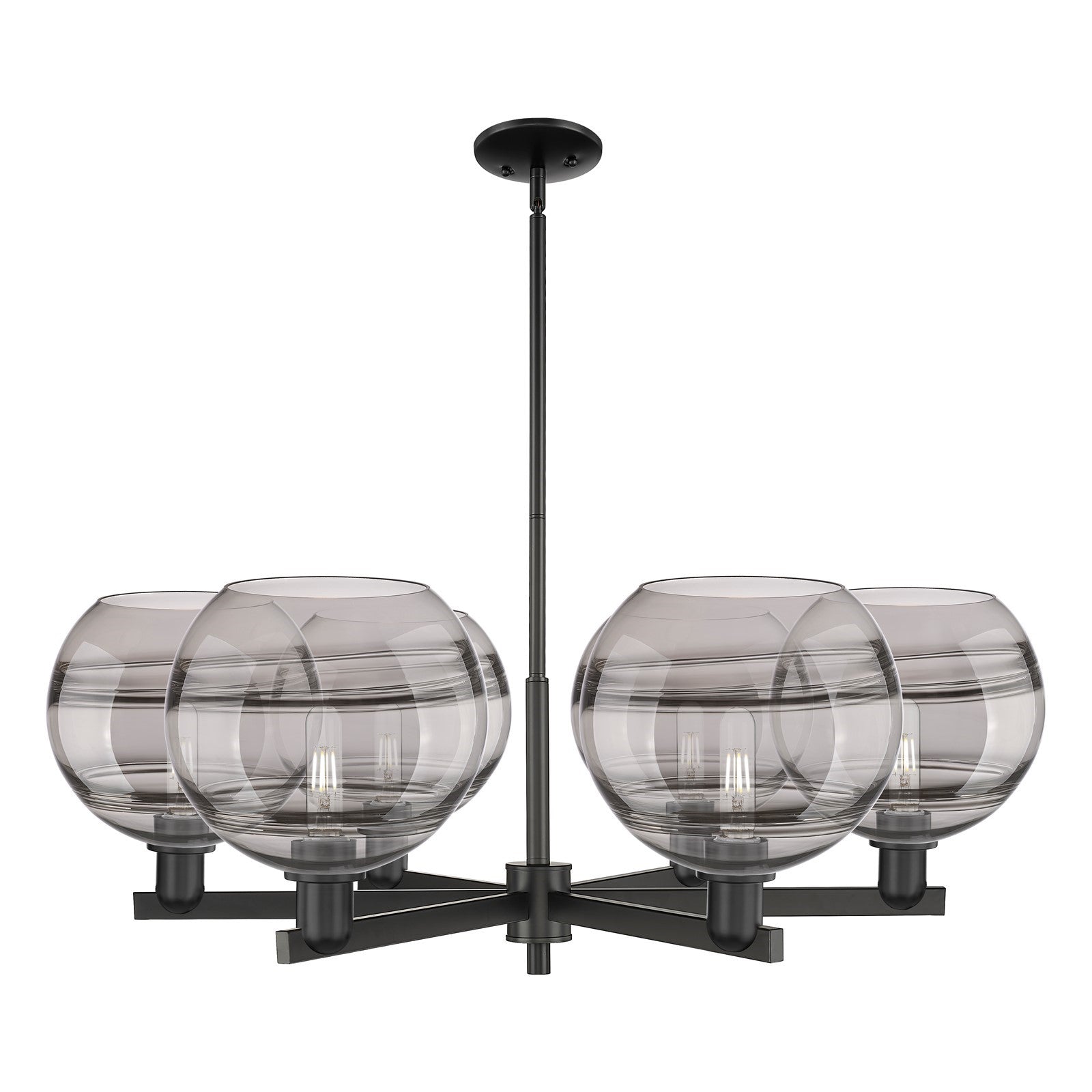 Innovations Rochester 40in 6-Light Chandelier | Industrial Matte Black Steel and Light Smoke Glass | Dining Room & Living | Model 716-6CR-BK-G556-10SM
