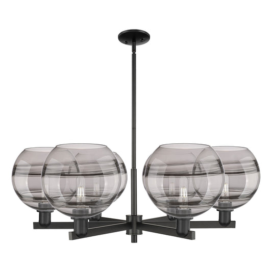 Innovations Rochester 40in 6-Light Chandelier | Industrial Matte Black Steel and Light Smoke Glass | Dining Room & Living | Model 716-6CR-BK-G556-10SM