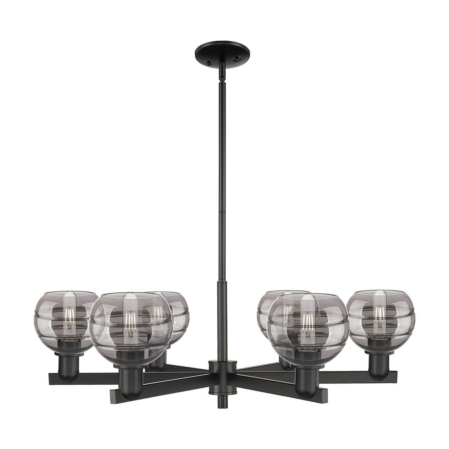 Innovations Rochester 36in 6-Light Chandelier | Industrial Matte Black Steel and Light Smoke Glass | Dining Room & Living Room | Model 716-6CR-BK-G556-6SM