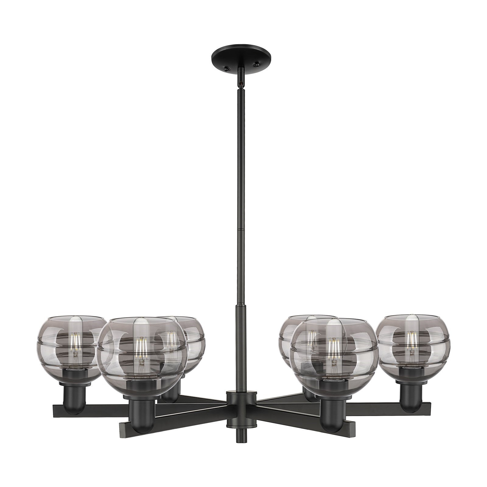 Innovations Rochester 36in 6-Light Chandelier | Industrial Matte Black Steel and Light Smoke Glass | Dining Room & Living Room | Model 716-6CR-BK-G556-6SM