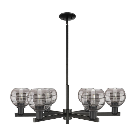 Innovations Rochester 36in 6-Light Chandelier | Industrial Matte Black Steel and Light Smoke Glass | Dining Room & Living Room | Model 716-6CR-BK-G556-6SM