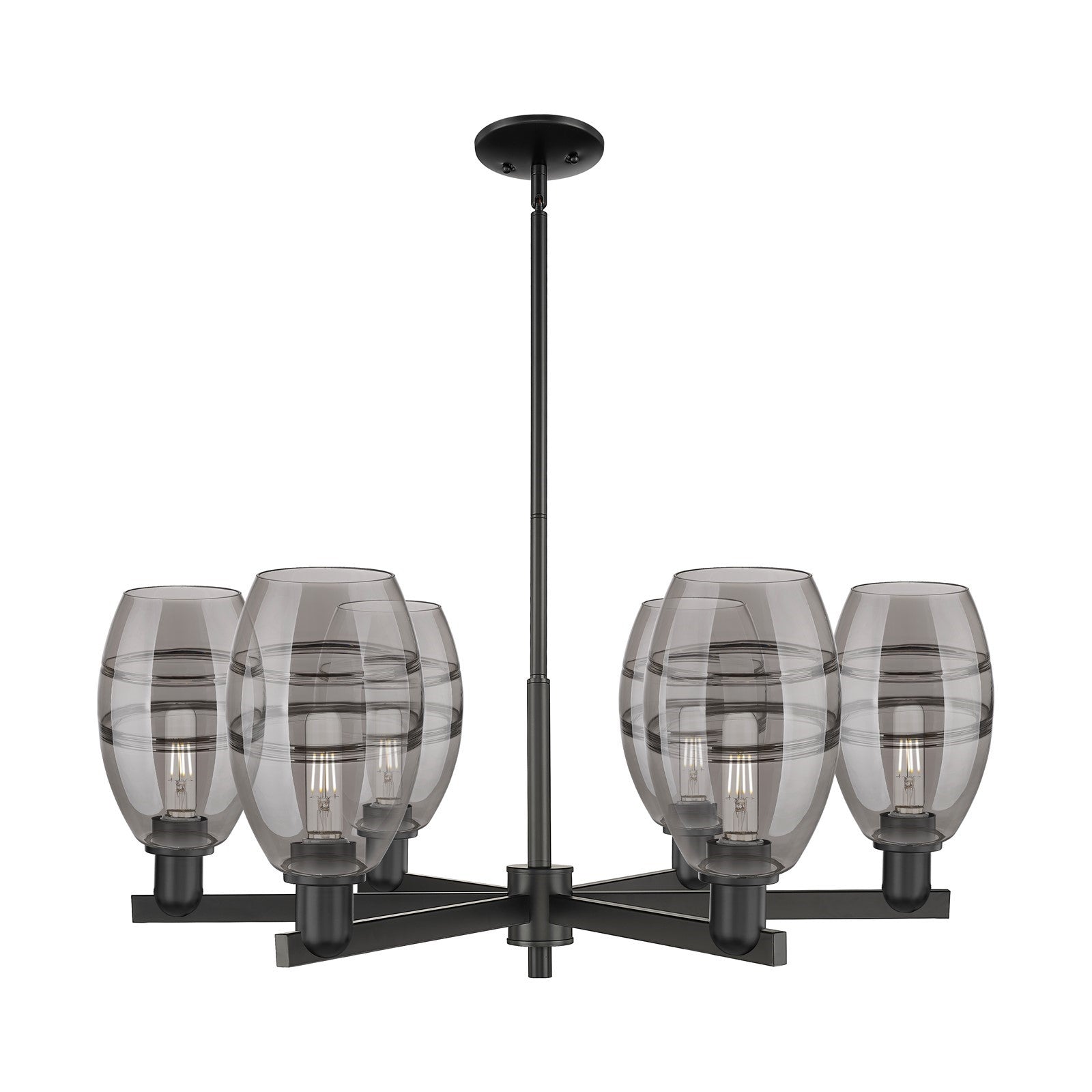 Innovations Vaz 36in 6-Light Chandelier | Industrial Matte Black Steel and Light Smoke Glass | Kitchen Island & Dining Room | Model 716-6CR-BK-G557-6SM