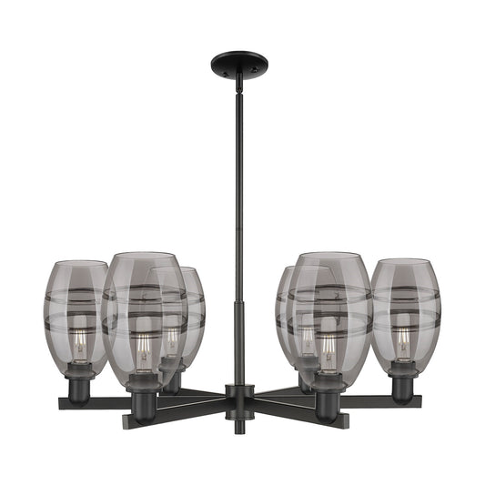 Innovations Vaz 36in 6-Light Chandelier | Industrial Matte Black Steel and Light Smoke Glass | Kitchen Island & Dining Room | Model 716-6CR-BK-G557-6SM