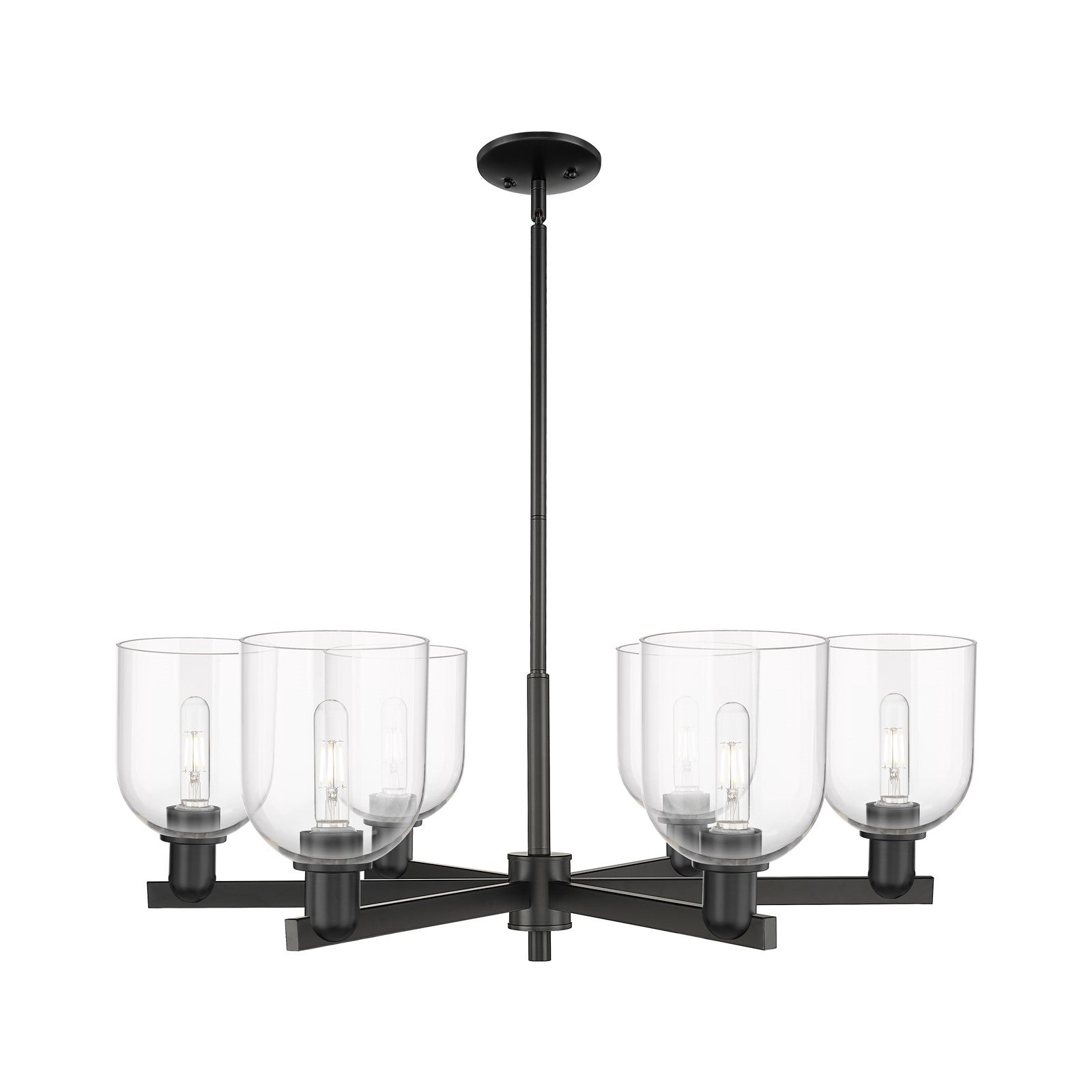 Innovations Bella 35in 6-Light Chandelier | Industrial Matte Black Steel and Clear Glass | Dining Room & Living Room | Model 716-6CR-BK-G558-6CL