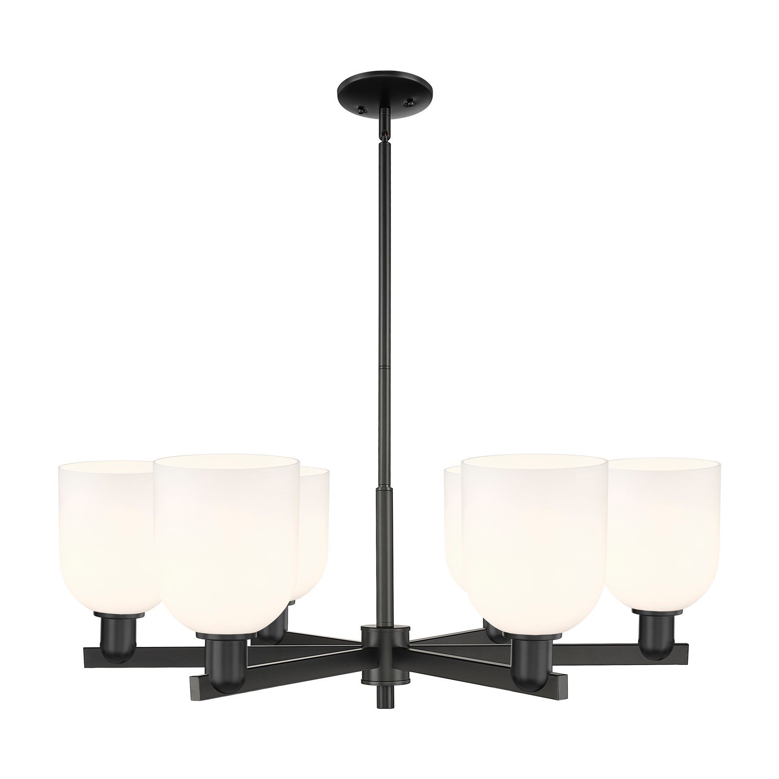 Innovations Bella 35in 6-Light Chandelier | Industrial Matte Black and White Glass | Kitchen Island & Dining Room | Model 716-6CR-BK-G558-6GWH