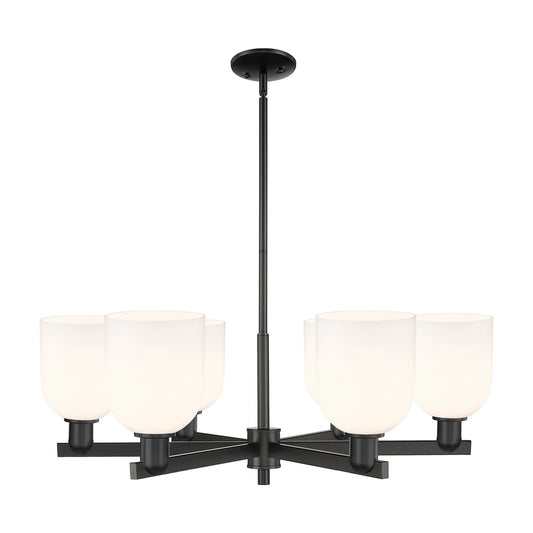Innovations Bella 35in 6-Light Chandelier | Industrial Matte Black and White Glass | Kitchen Island & Dining Room | Model 716-6CR-BK-G558-6GWH
