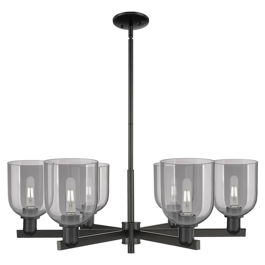 Innovations Bella 35in 6-Light Chandelier | Industrial Matte Black Steel and Light Smoke Glass | Dining Room & Living Room | Model 716-6CR-BK-G558-6SM