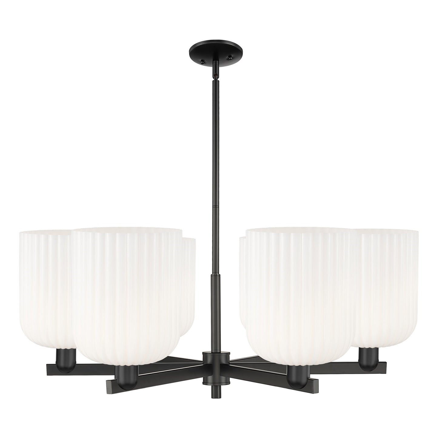 Innovations Bridal Veil 38in 6-Light Chandelier | Industrial Matte Black Steel and Gloss White Glass | Kitchen Island & | Model 716-6CR-BK-G559-8GWH