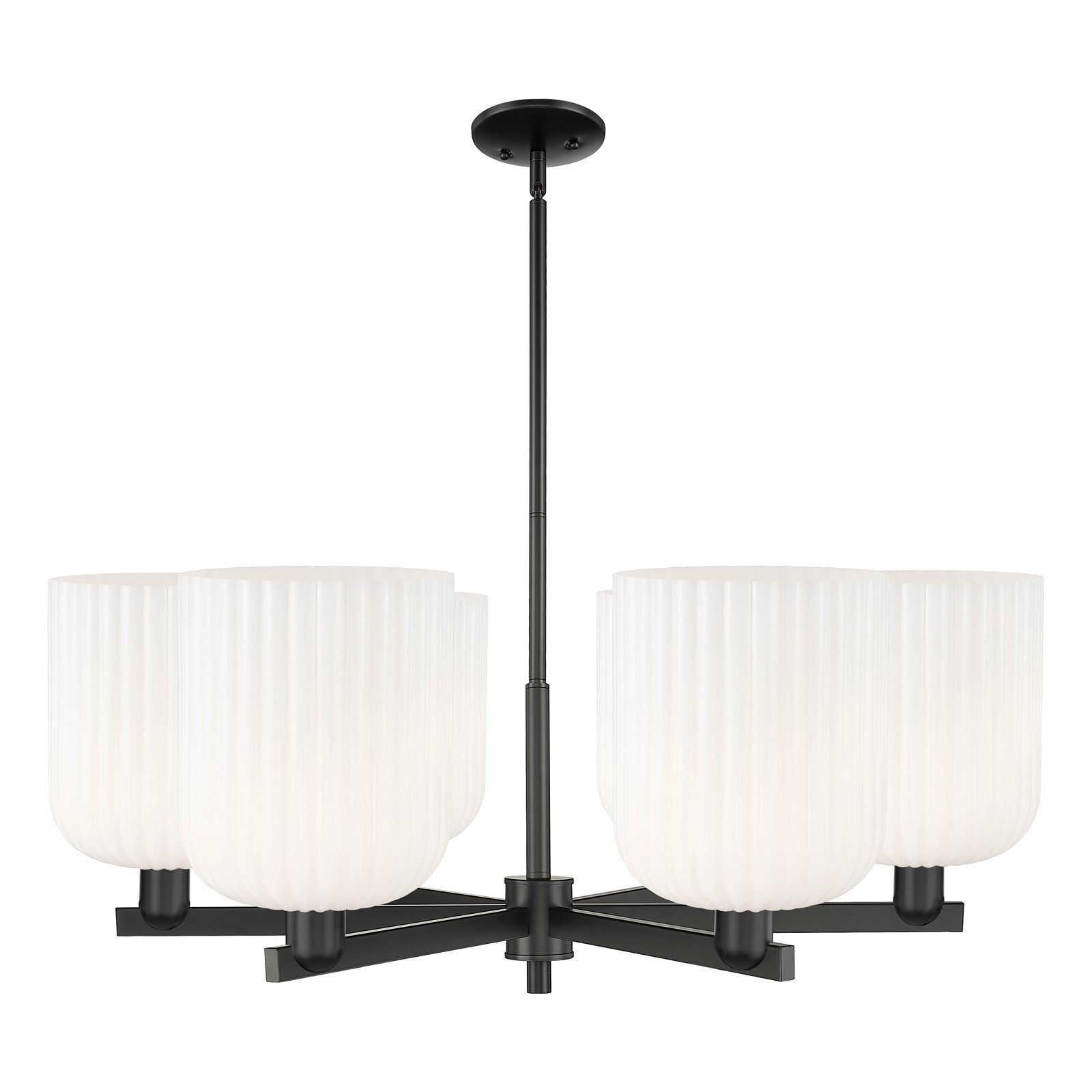 Innovations Bridal Veil 38in 6-Light Chandelier | Industrial Matte Black Steel and Gloss White Glass | Kitchen Island & | Model 716-6CR-BK-G559-8GWH