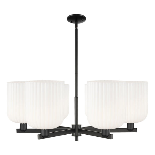 Innovations Bridal Veil 38in 6-Light Chandelier | Industrial Matte Black Steel and Gloss White Glass | Kitchen Island & | Model 716-6CR-BK-G559-8GWH