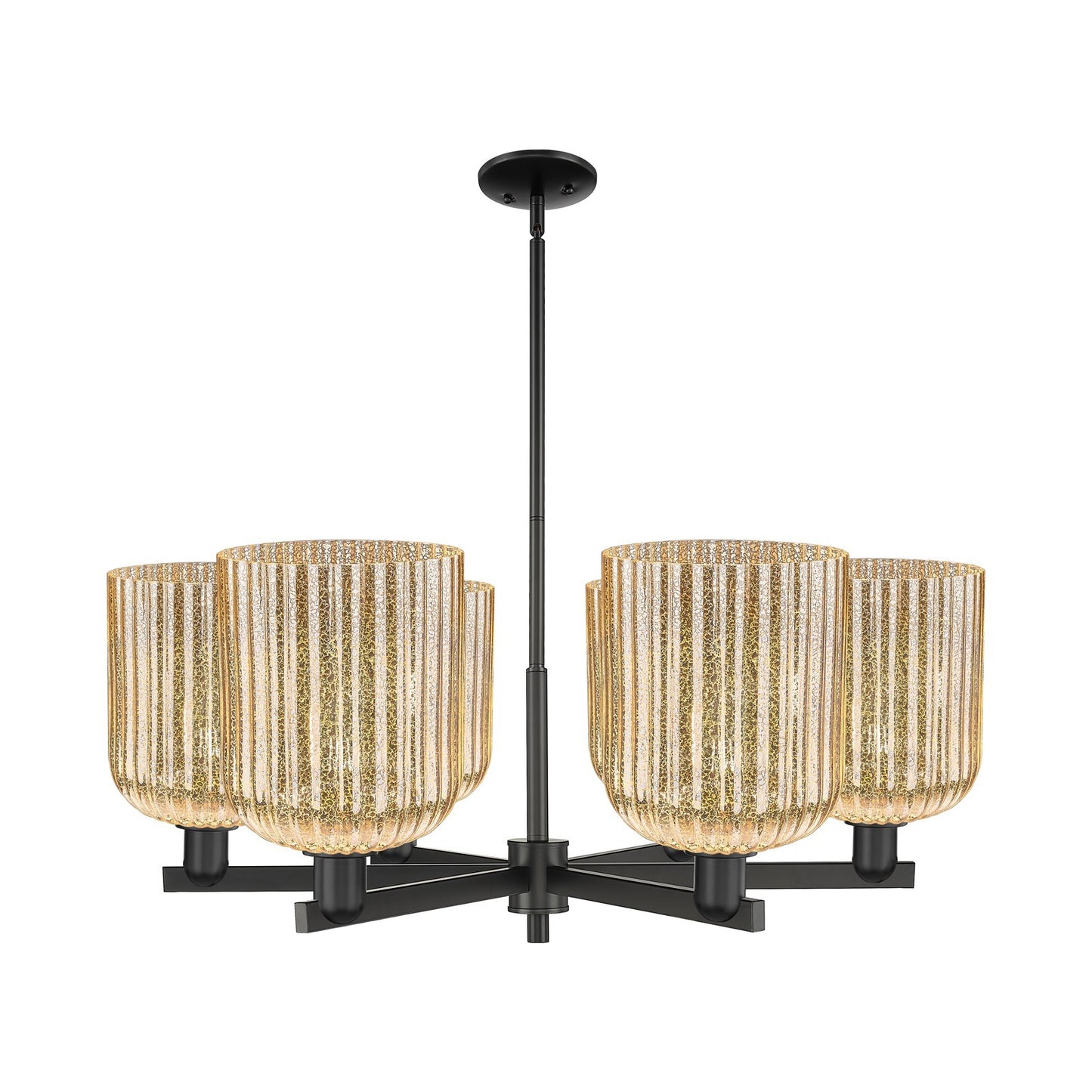 Innovations Bridal Veil 38in 6-Light Chandelier | Industrial Matte Black Steel and Mercury Ribbed Glass | Dining Room & Living | Model 716-6CR-BK-G559-8ME