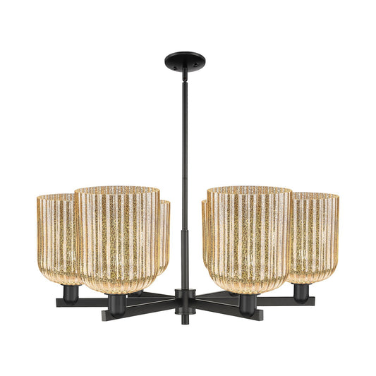 Innovations Bridal Veil 38in 6-Light Chandelier | Industrial Matte Black Steel and Mercury Ribbed Glass | Dining Room & Living | Model 716-6CR-BK-G559-8ME