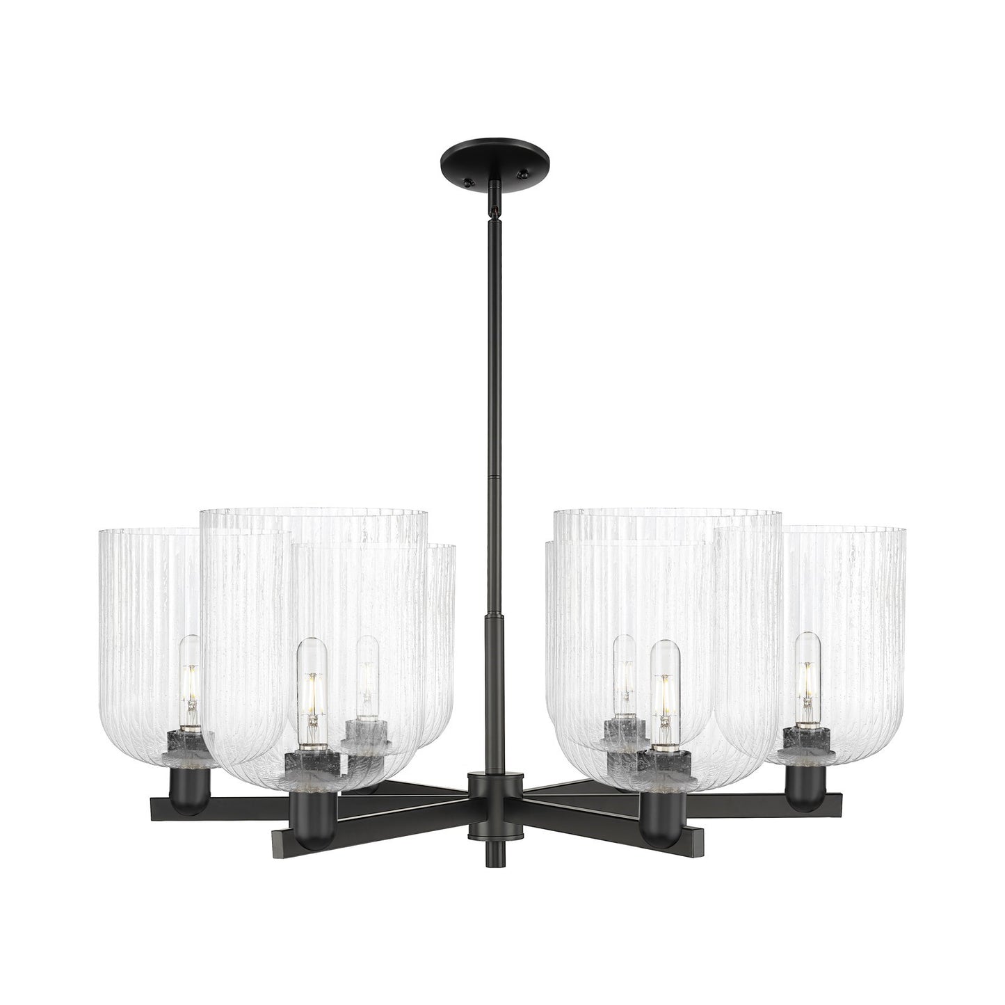 Innovations Bridal Veil 38in 6-Light Chandelier | Industrial Matte Black Steel and Seedy Bell Glass | Kitchen & Dining Room | Model 716-6CR-BK-G559-8SDY