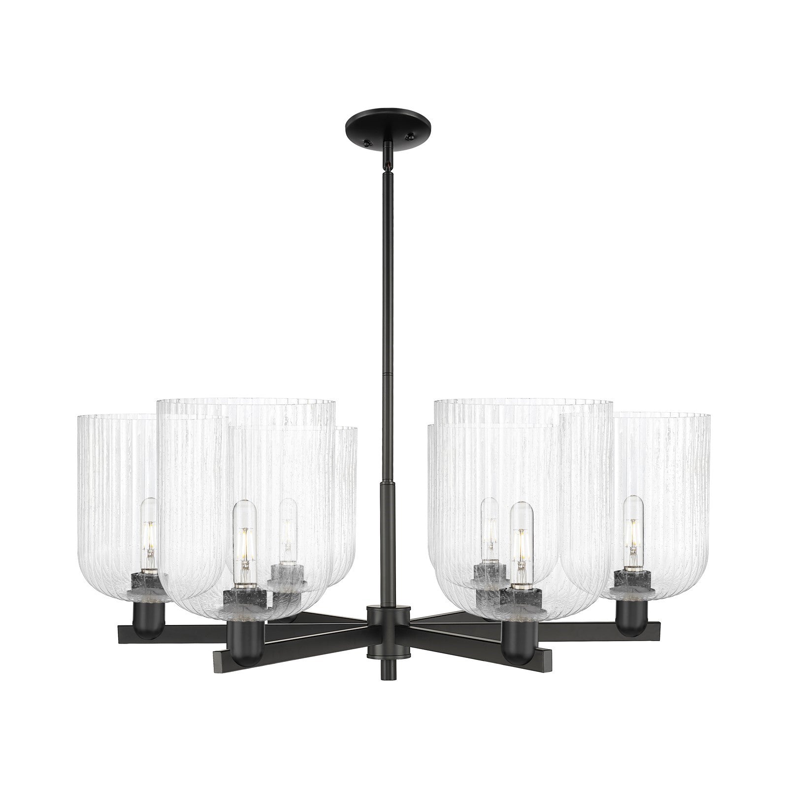 Innovations Bridal Veil 38in 6-Light Chandelier | Industrial Matte Black Steel and Seedy Bell Glass | Kitchen & Dining Room | Model 716-6CR-BK-G559-8SDY