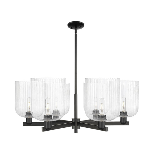 Innovations Bridal Veil 38in 6-Light Chandelier | Industrial Matte Black Steel and Seedy Bell Glass | Kitchen & Dining Room | Model 716-6CR-BK-G559-8SDY