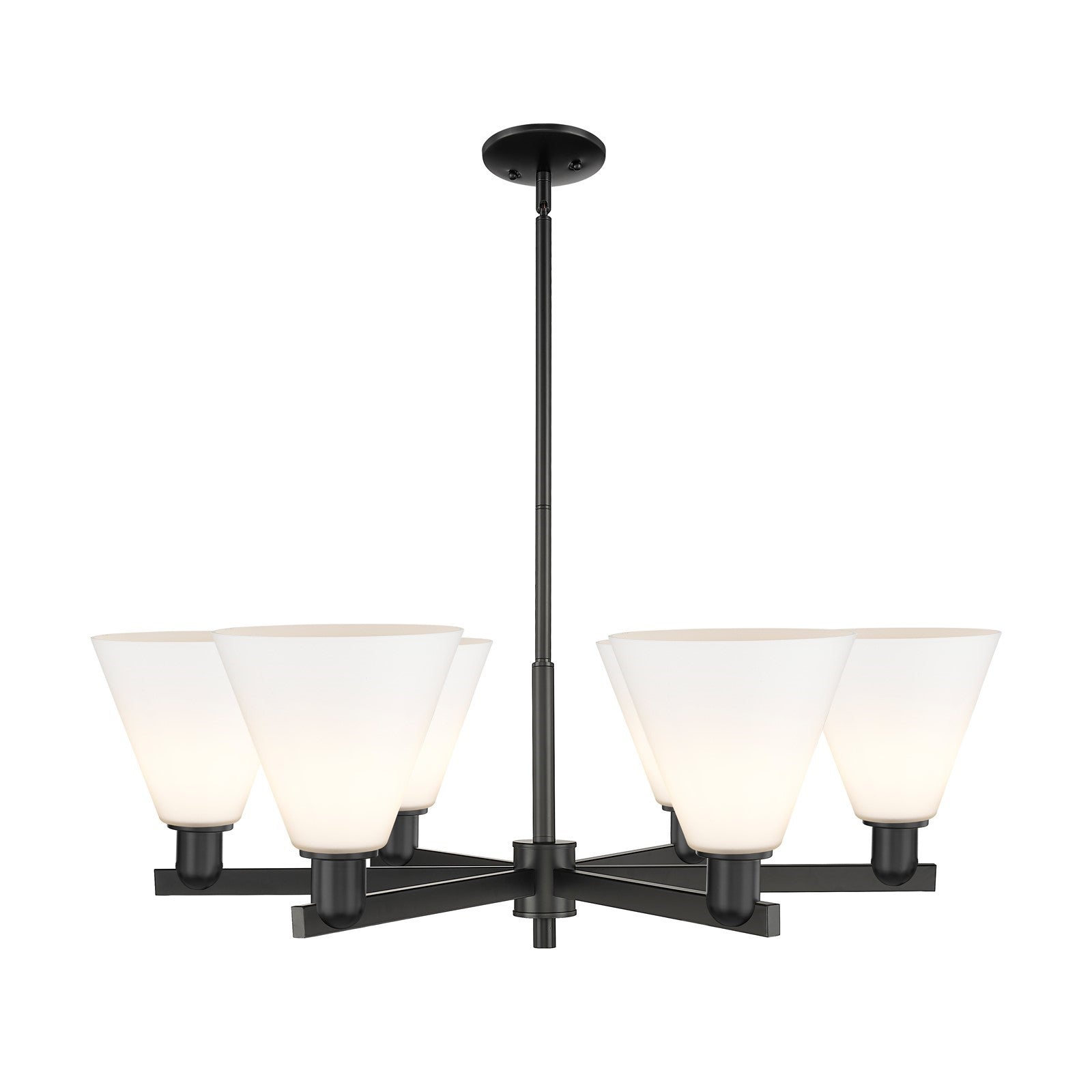Innovations Berkshire Glass 38in 6-Light Chandelier | Industrial Matte Black Steel and Matte White Glass | Damp Rated Dining | Model 716-6CR-BK-GBC-81