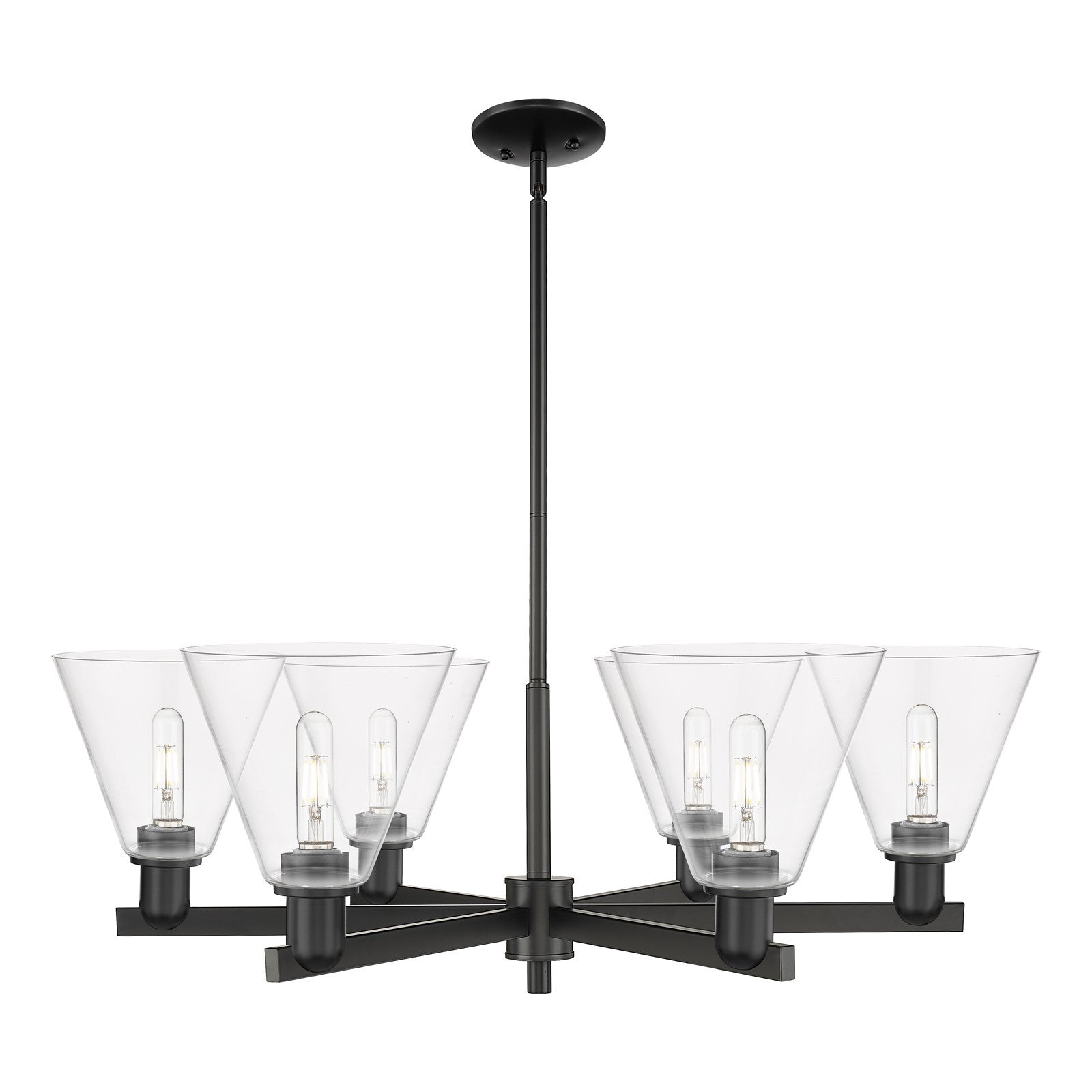 Innovations Berkshire Glass 38in 6-Light Chandelier | Industrial Matte Black Steel and Clear Glass | Dining Room & Living Room | Model 716-6CR-BK-GBC-82