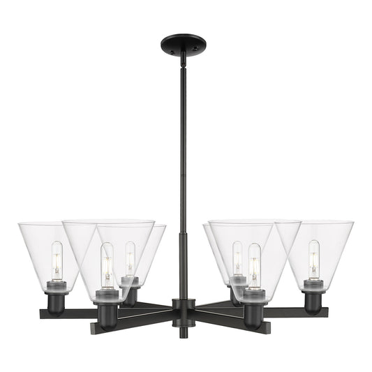 Innovations Berkshire Glass 38in 6-Light Chandelier | Industrial Matte Black Steel and Clear Glass | Dining Room & Living Room | Model 716-6CR-BK-GBC-82