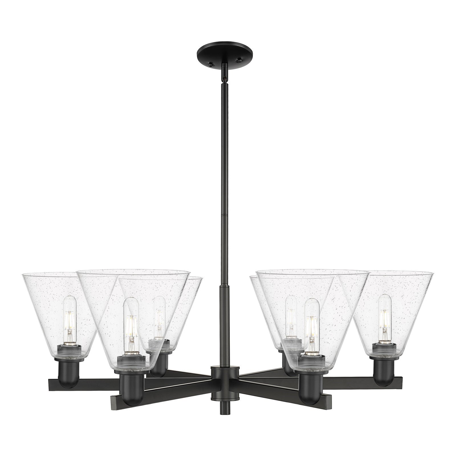 Innovations Berkshire Glass 38in 6-Light Chandelier | Industrial Matte Black Steel and Seedy Glass | Kitchen & Dining Room | Model 716-6CR-BK-GBC-84