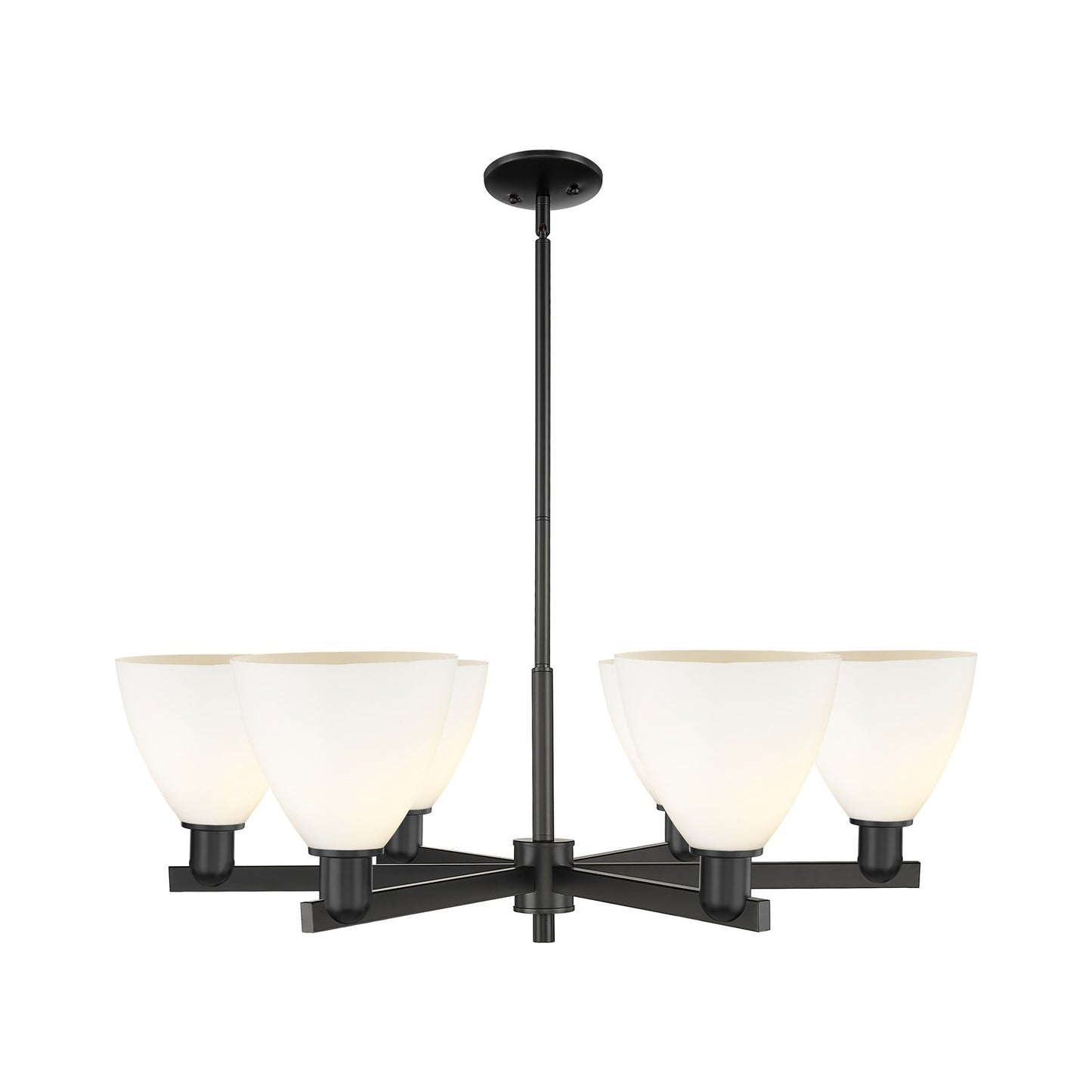 Innovations Bristol 37in 6-Light Chandelier | Industrial Matte Black Steel and Matte White Glass | Dining Room & Living Room | Model 716-6CR-BK-GBD-751
