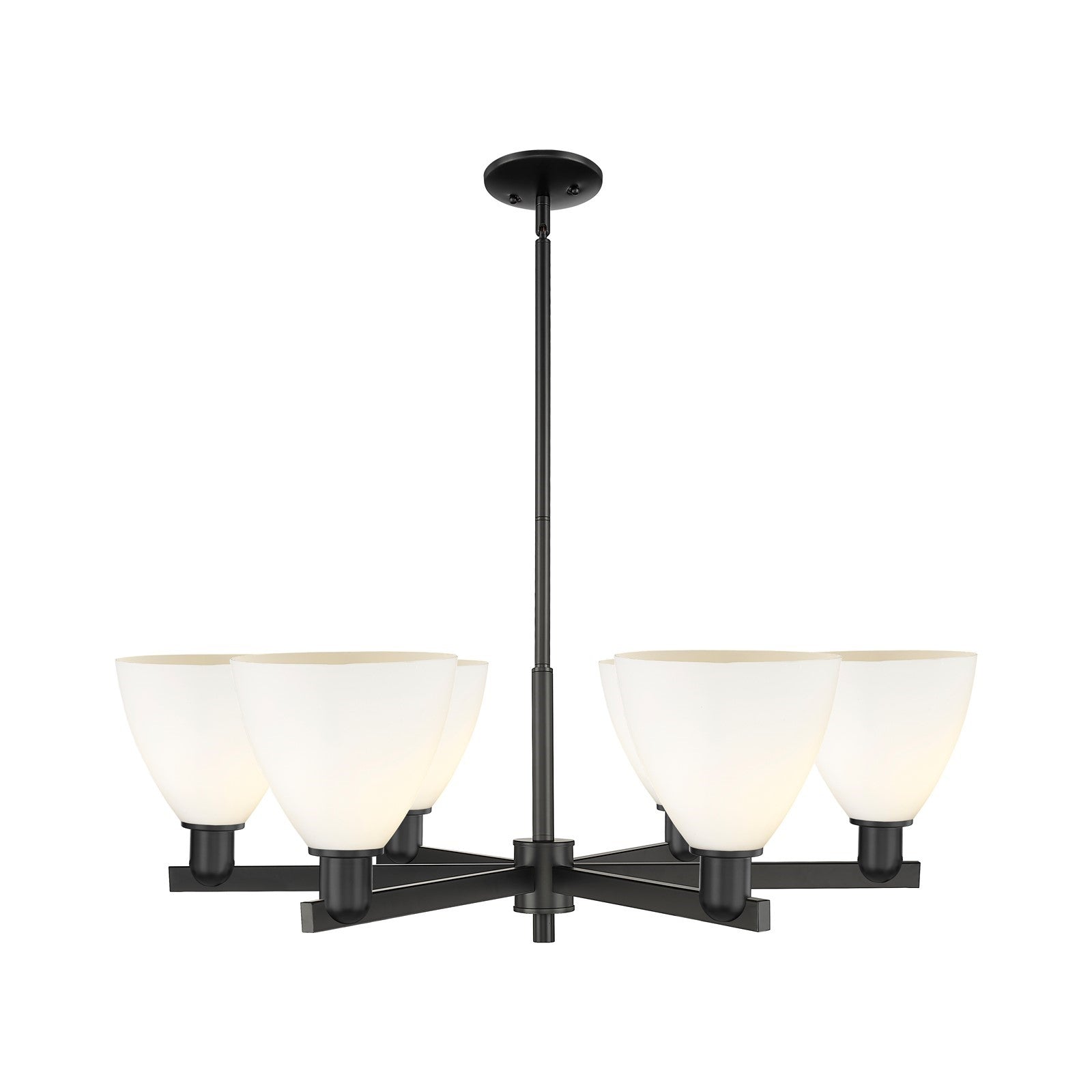 Innovations Bristol 37in 6-Light Chandelier | Industrial Matte Black Steel and Matte White Glass | Dining Room & Living Room | Model 716-6CR-BK-GBD-751