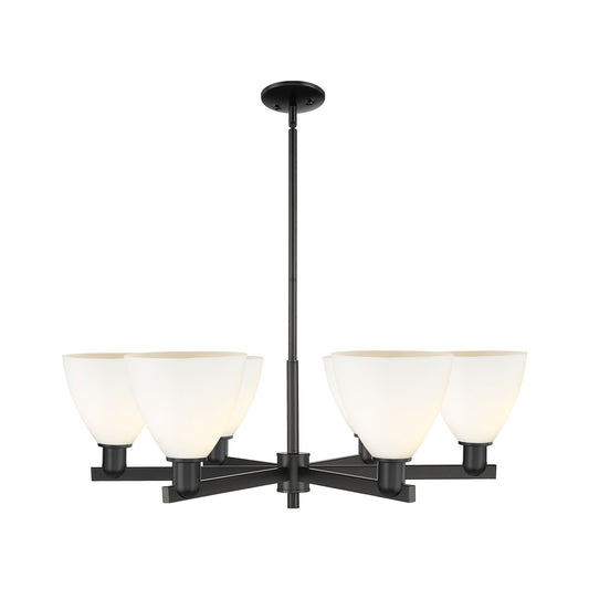 Innovations Bristol 37in 6-Light Chandelier | Industrial Matte Black Steel and Matte White Glass | Dining Room & Living Room | Model 716-6CR-BK-GBD-751