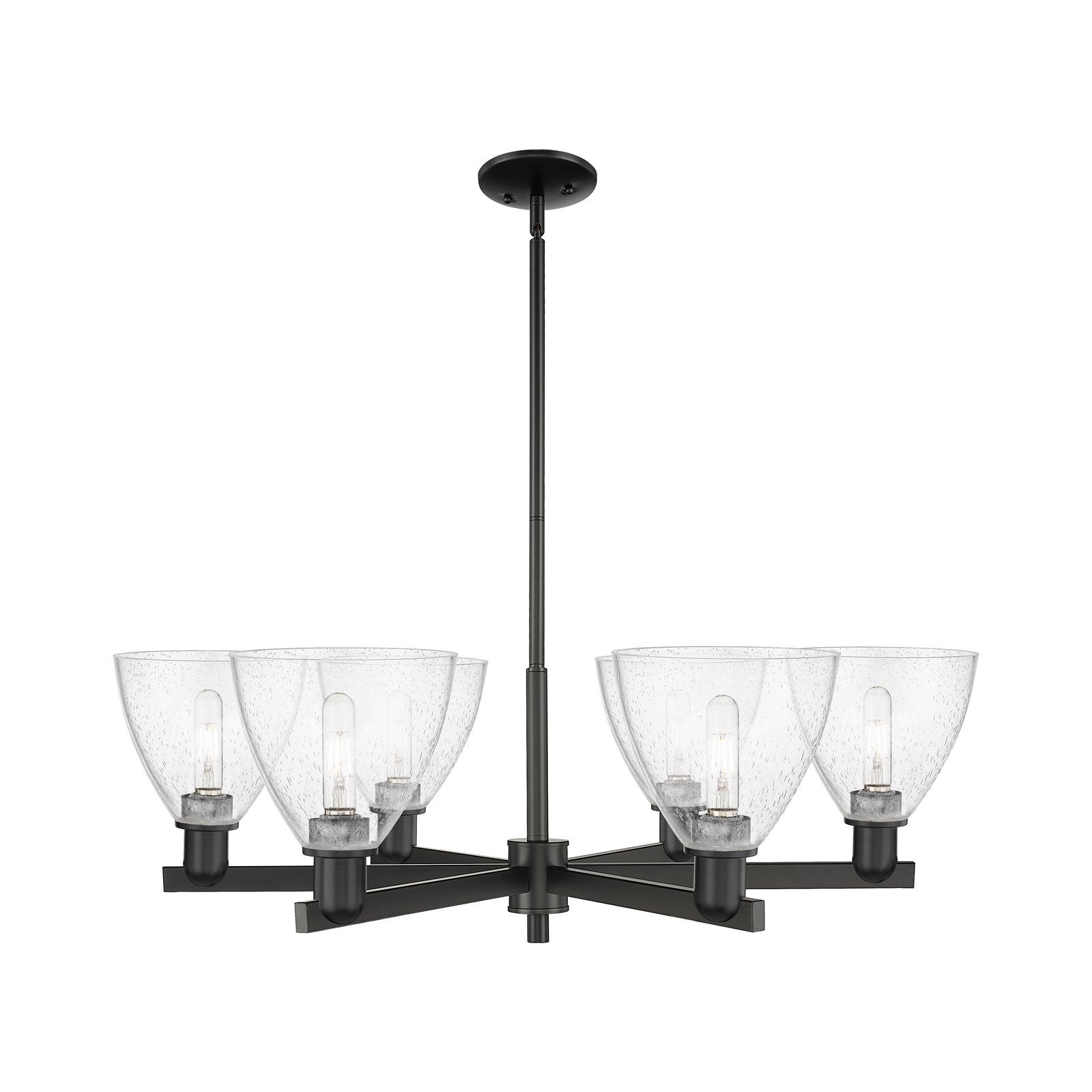 Innovations Bristol 37in 6-Light Chandelier | Industrial Matte Black Steel and Seedy Glass | Dining Room & Living Room | Model 716-6CR-BK-GBD-754