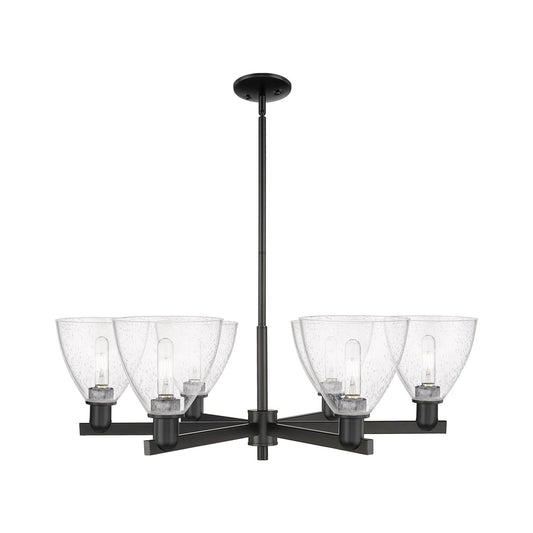 Innovations Bristol 37in 6-Light Chandelier | Industrial Matte Black Steel and Seedy Glass | Dining Room & Living Room | Model 716-6CR-BK-GBD-754