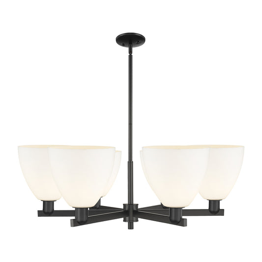 Innovations Bristol 39in 6-Light Chandelier | Industrial Matte Black Steel and Matte White Glass | Dining Room & Living Room | Model 716-6CR-BK-GBD-91