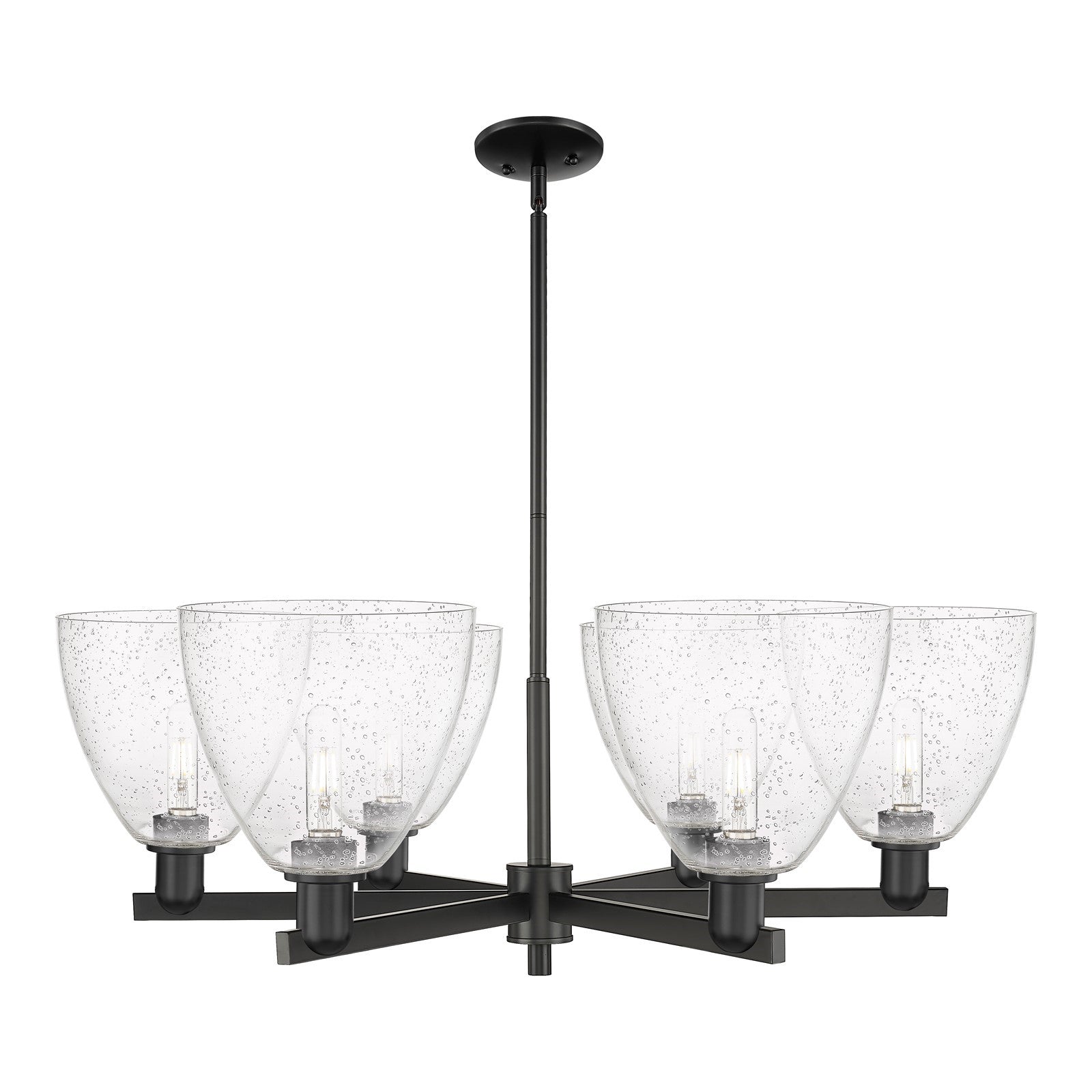 Innovations Bristol 39in 6-Light Chandelier | Industrial Matte Black Steel and Seedy Glass | Dining Room & Living Room | Model 716-6CR-BK-GBD-94