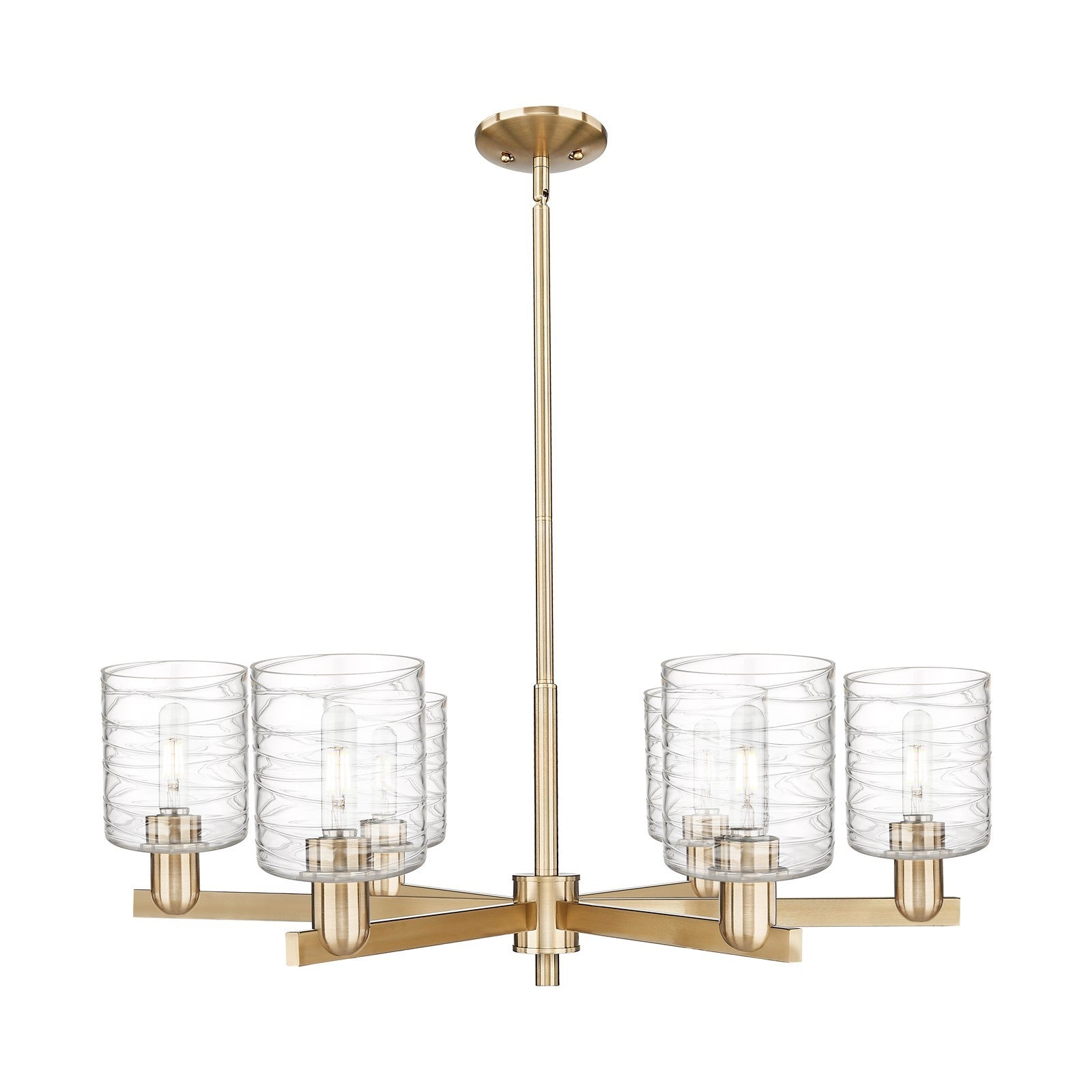 Innovations Cobbleskill 35in 6-Light Chandelier | Industrial Champagne Bronze Steel and Deco Swirl Clear Glass | Dining Room & | Model 716-6CR-CB-G1113