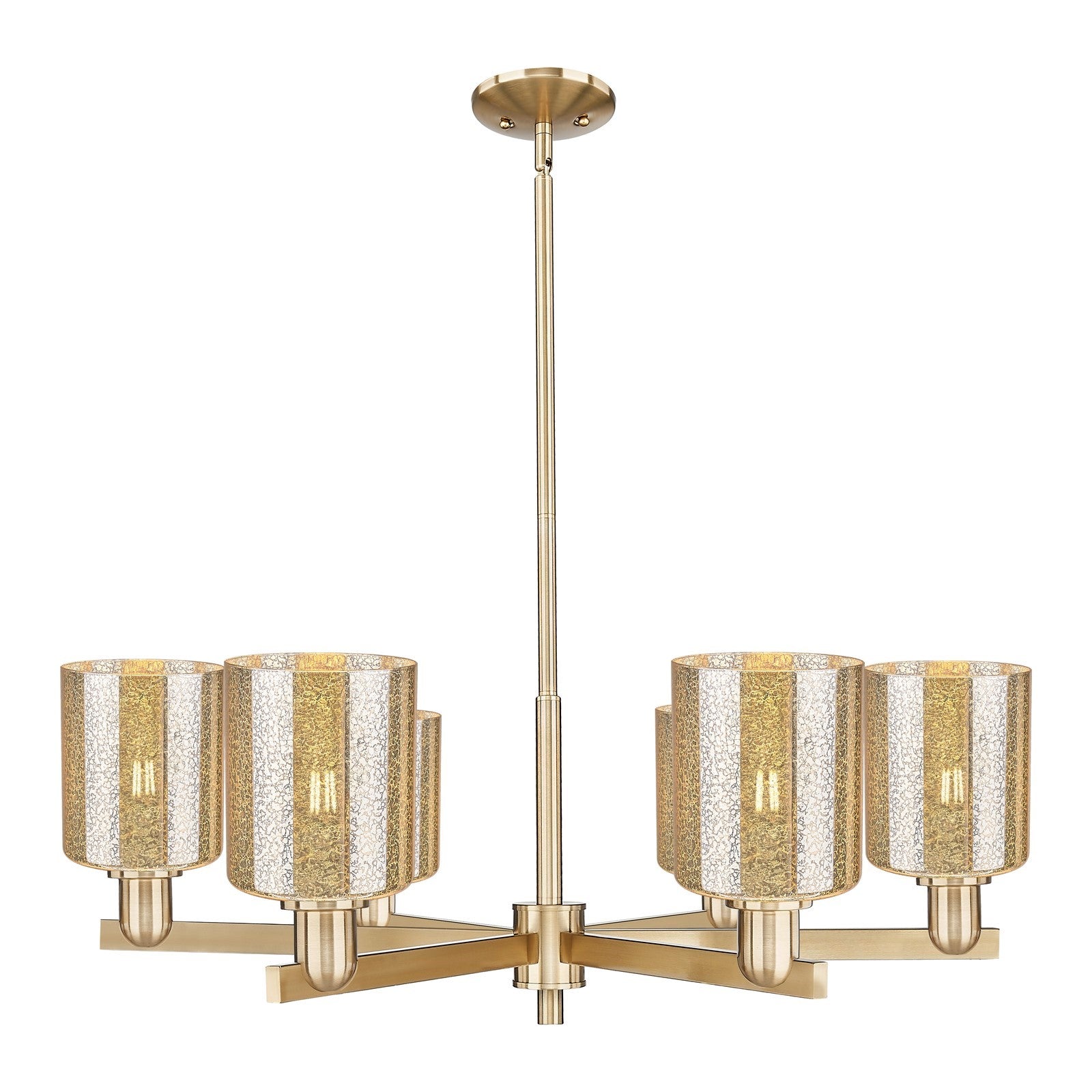 Innovations Cobbleskill 35in 6-Light Chandelier | Industrial Champagne Bronze Steel and Mercury Glass Drum Shade | Dining Room & | Model 716-6CR-CB-G116