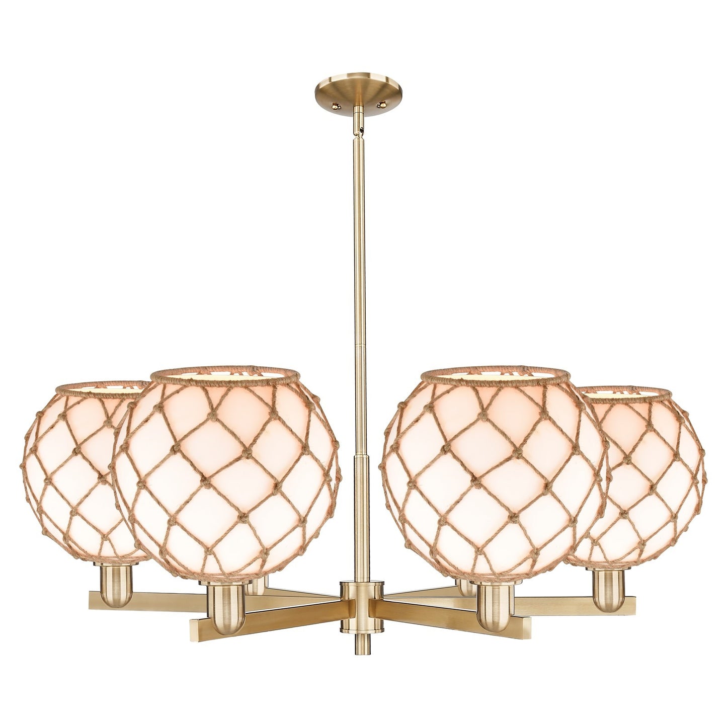 Innovations Farmhouse Rope 40in 6-Light Chandelier | Industrial Champagne Bronze Steel and Matte White Glass with Rope | Model 716-6CR-CB-G121-10RB