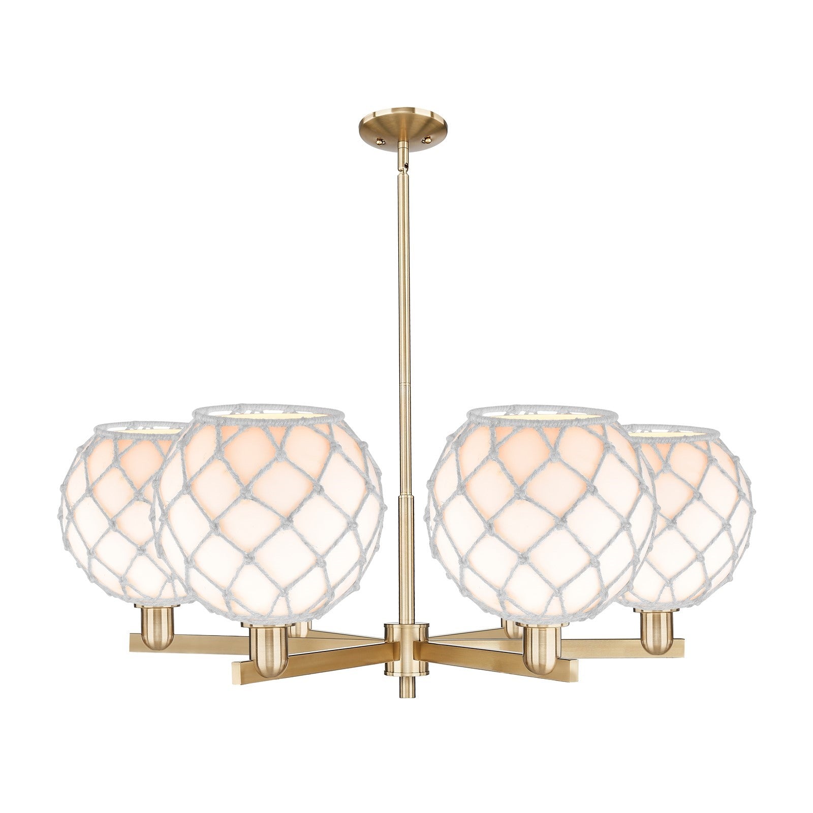 Innovations Farmhouse Rope 40in 6-Light Chandelier | Industrial Champagne Bronze Steel and White Glass with Rope | Dining | Model 716-6CR-CB-G121-10RW