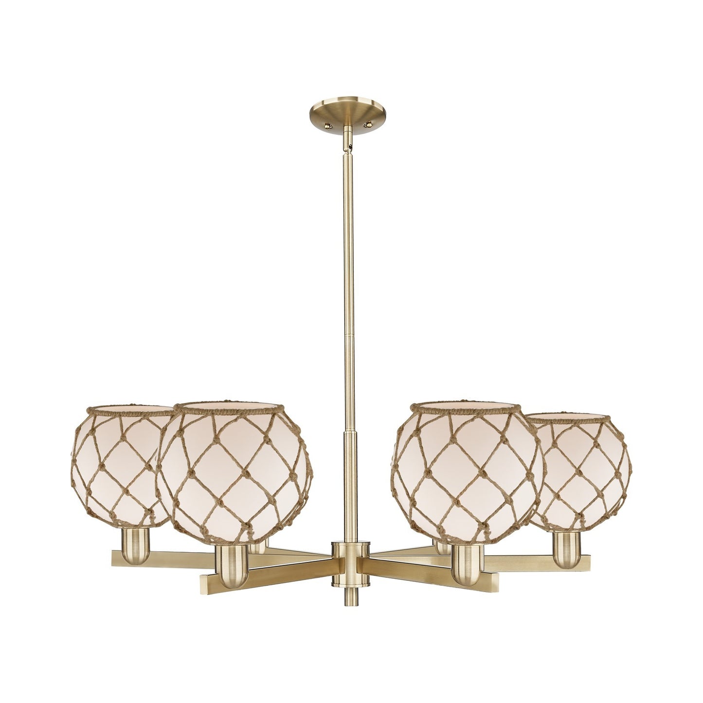 Innovations Farmhouse Rope 38in 6-Light Chandelier | Industrial Champagne Bronze Steel and White Frosted Glass with Brown Rope | Model 716-6CR-CB-G121-8RB