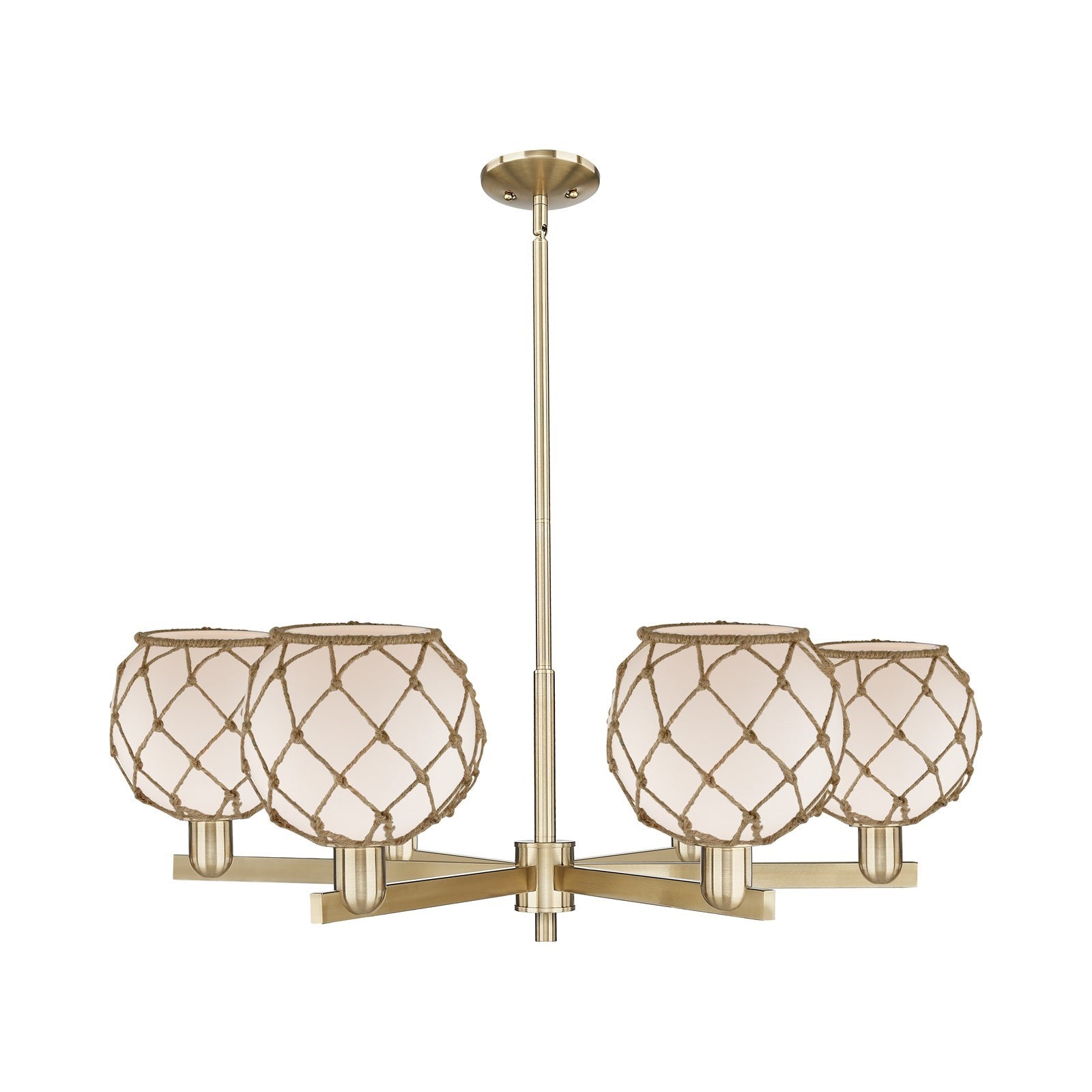 Innovations Farmhouse Rope 38in 6-Light Chandelier | Industrial Champagne Bronze Steel and White Frosted Glass with Brown Rope | Model 716-6CR-CB-G121-8RB